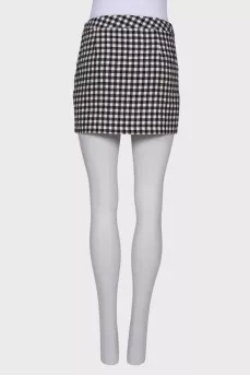Checkered skirt with front slit