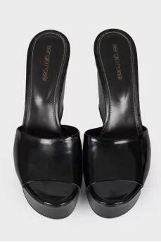 Leather wedge slippers
