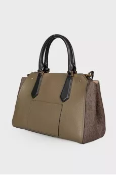 Dark green leather trapeze bag