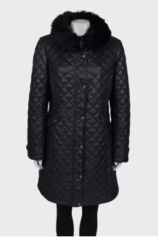 Quilted coat with fur collar