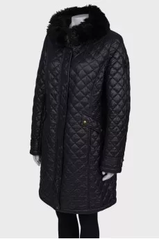 Quilted coat with fur collar