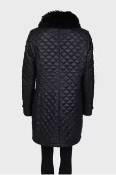 Quilted coat with fur collar