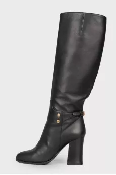 Black leather heeled boots