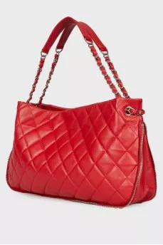 Quilted red leather bag