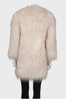 White straight-cut fur coat