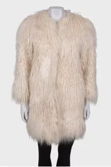 White straight-cut fur coat