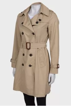 Beige belted trench coat