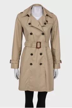 Beige belted trench coat