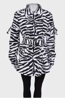 Black and white trench coat in animal print