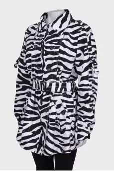 Black and white trench coat in animal print
