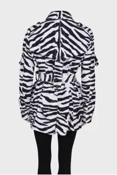 Black and white trench coat in animal print