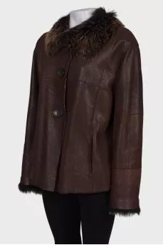 Brown sheepskin coat with fur