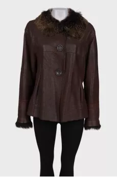 Brown sheepskin coat with fur