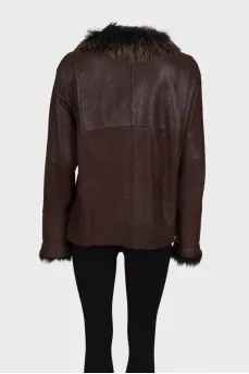 Brown sheepskin coat with fur