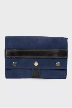 Dark blue clutch bag with tag