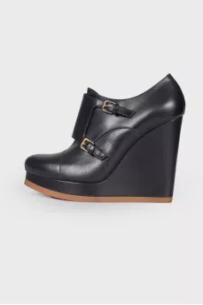 Leather wedge ankle boots