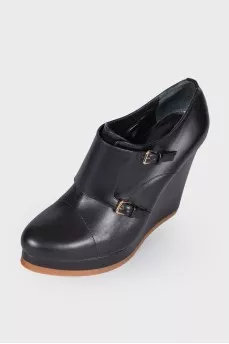 Leather wedge ankle boots