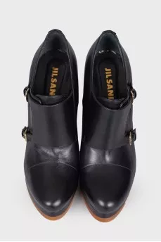 Leather wedge ankle boots