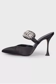 Stiletto mules with rhinestones