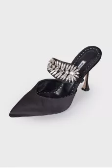 Stiletto mules with rhinestones