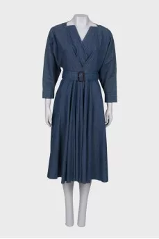 Belted maxi denim dress
