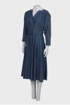 Belted maxi denim dress