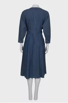 Belted maxi denim dress