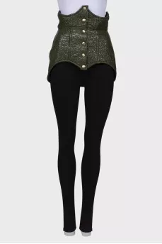 Green lacquered corset with press-studs