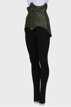 Green lacquered corset with press-studs
