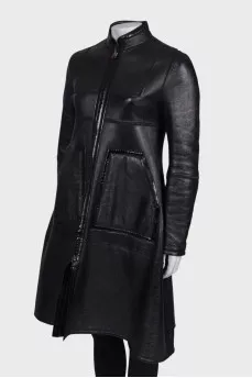 Vintage double-sided black sheepskin coat