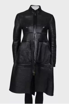 Vintage double-sided black sheepskin coat