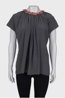 Dark green blouse with rhinestones