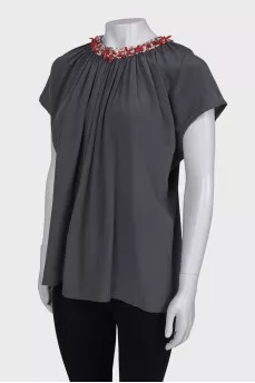 Dark green blouse with rhinestones