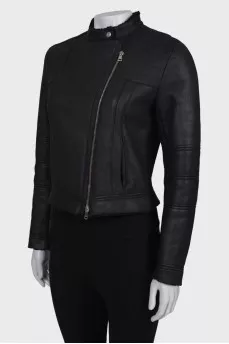 Black sheepskin coat made of genuine leather