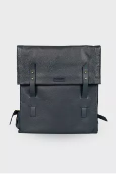 Men's leather navy blue backpack