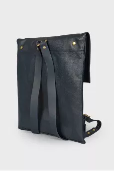 Men's leather navy blue backpack