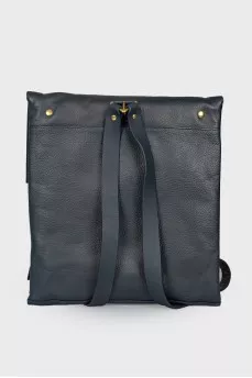 Men's leather navy blue backpack