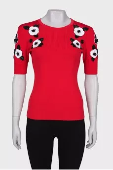 T-shirt with floral appliqué