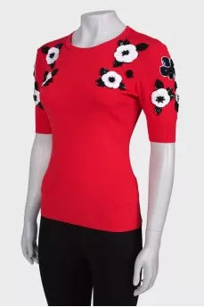 T-shirt with floral appliqué