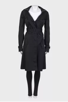 Black trench coat with embellished zip