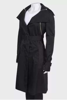 Black trench coat with embellished zip
