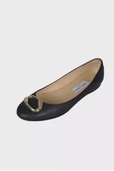 Leather flats with gold-tone hardware