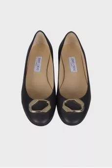 Leather flats with gold-tone hardware