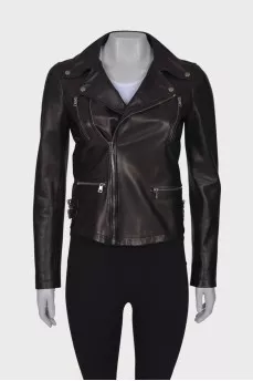 Leather jacket with silver hardware