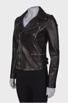 Leather jacket with silver hardware