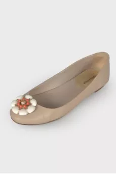 Beige embellished ballet flats