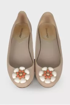 Beige embellished ballet flats