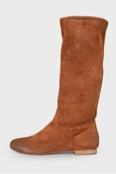 Perforated suede boots