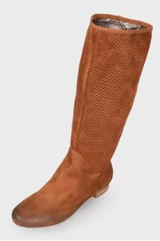 Perforated suede boots