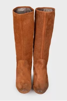 Perforated suede boots